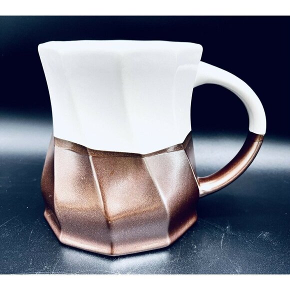La Rochelle Brown Metallic Geometric Twist Mug Coffee Tea Cup White 24oz Bronze - Picture 2 of 7